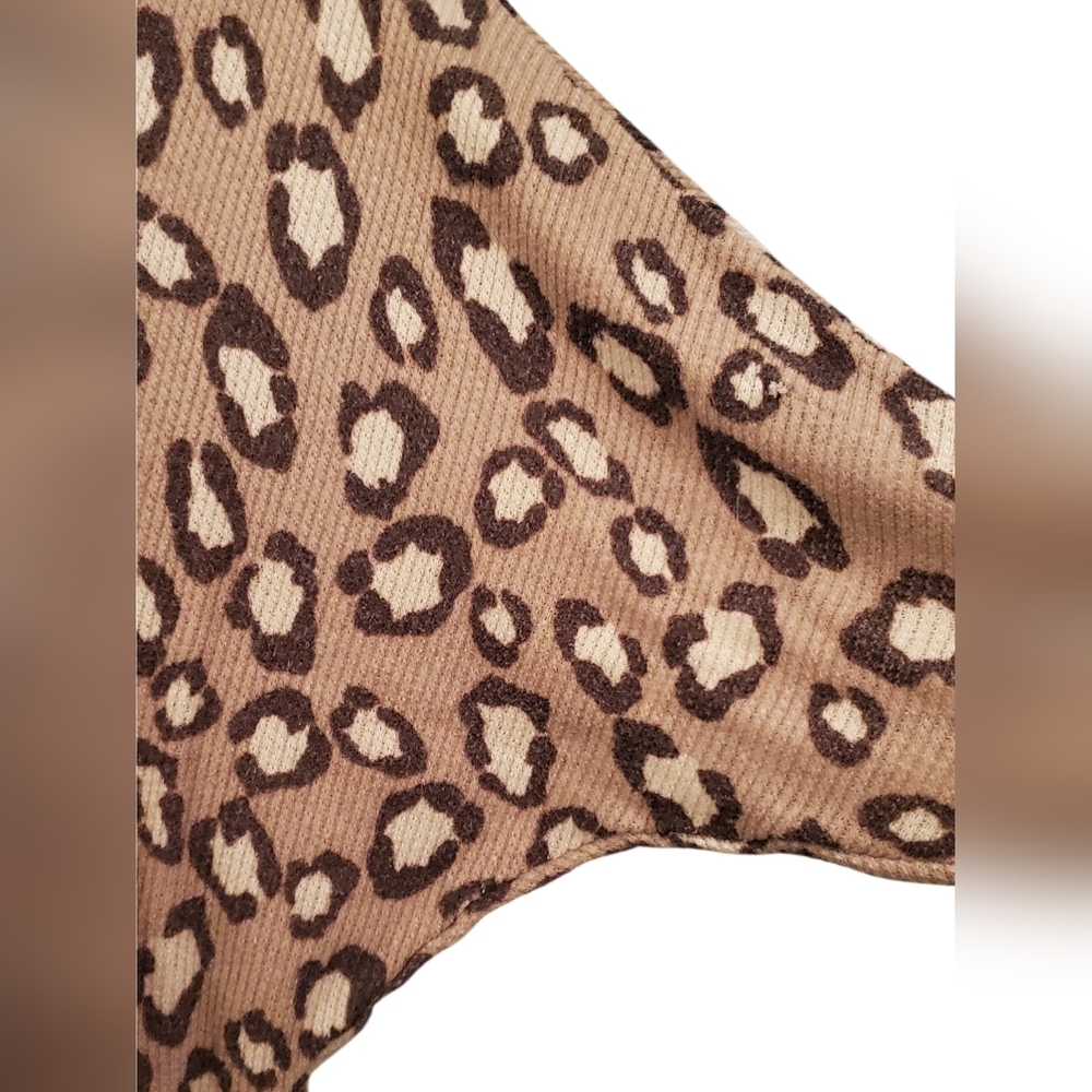 Bombom Leopard Print Brown And Tan Long Raglan Sleeve Waffle Knit Top Size L - Picture 5 of 7